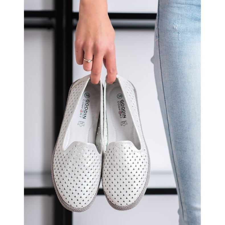 Goodin Pánové z prolamované kůže bílý stříbrný 1