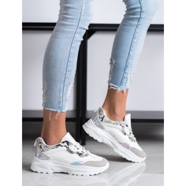 SHELOVET Svázané tenisky s eko kůží bílý šedá 2