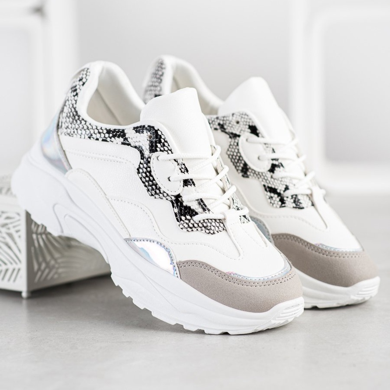 SHELOVET Svázané tenisky s eko kůží bílý šedá 1