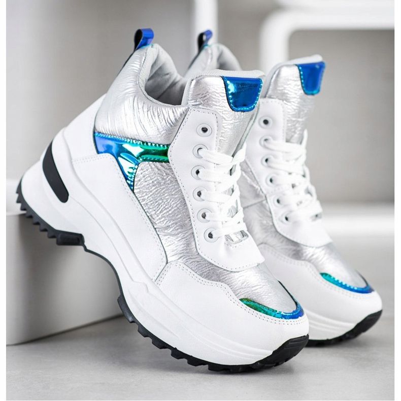Ideal Shoes Vysoké tenisky z ekologické kůže bílý stříbrný 1