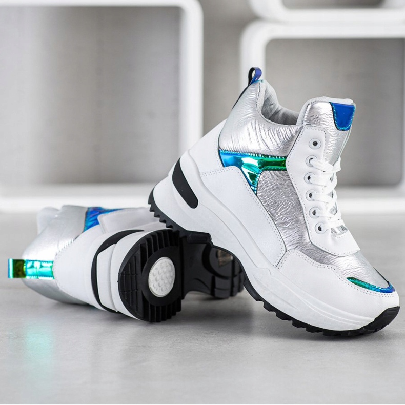 Ideal Shoes Vysoké tenisky z ekologické kůže bílý stříbro 2
