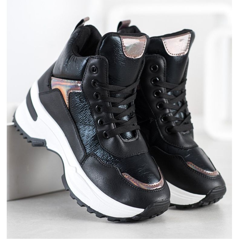 Ideal Shoes Vysoké tenisky z ekologické kůže černý růžový 1