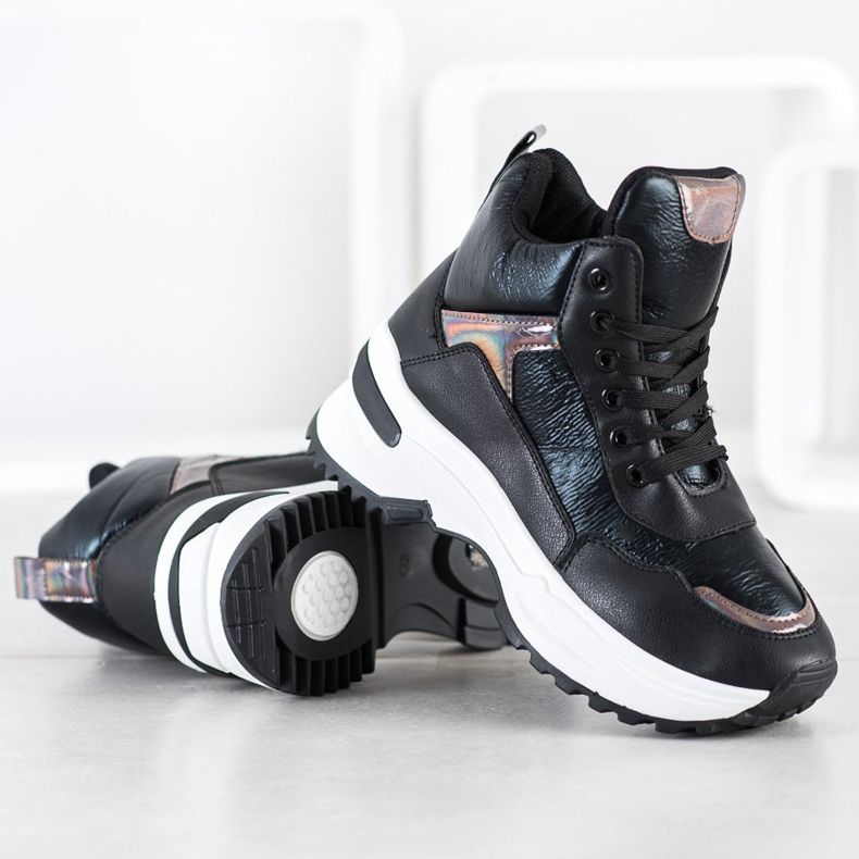 Ideal Shoes Vysoké tenisky z ekologické kůže černý růžový 2