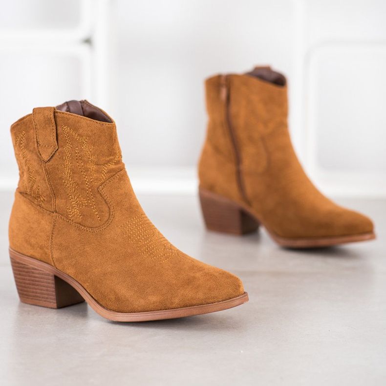 Cm Paris Stylové semišové kovbojské boty hnědý 1 Cm Paris Stylové semišové kovbojské boty hnědý 1