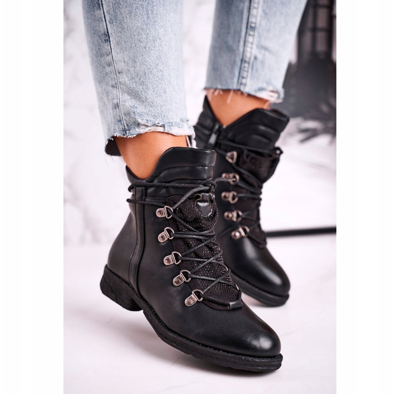 Dámské černé teplé boty s kubickým zirkonem Gisele černá 1