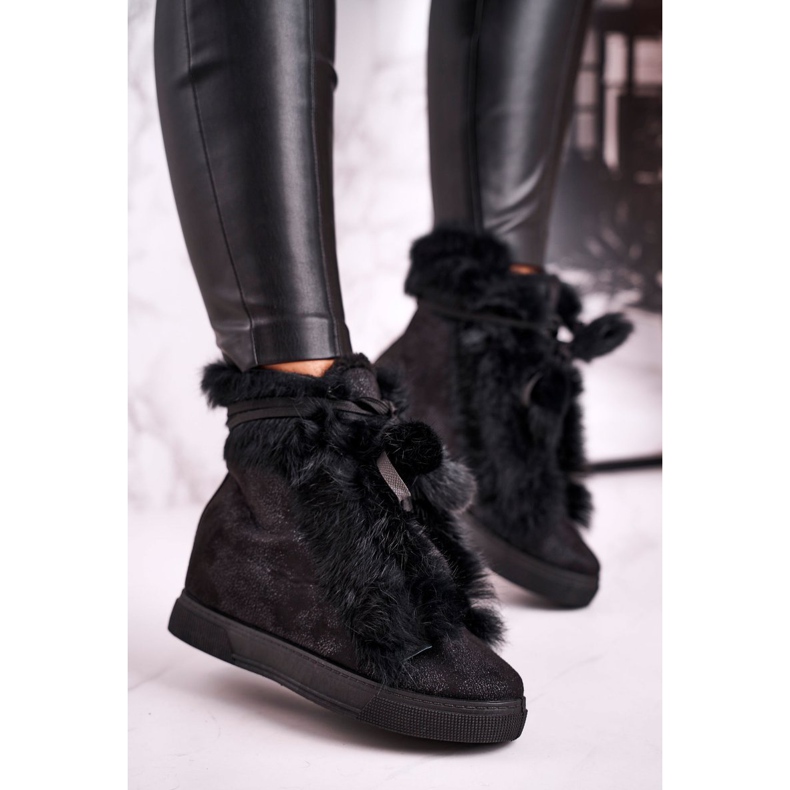 Dámské černé klínové tenisky s kožešinou Pretty Black černá stříbrný 1