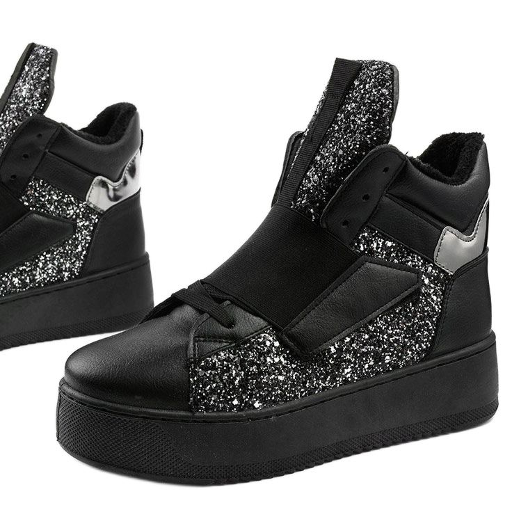 Černé zateplené boty od Hentevar černá stříbrný 1