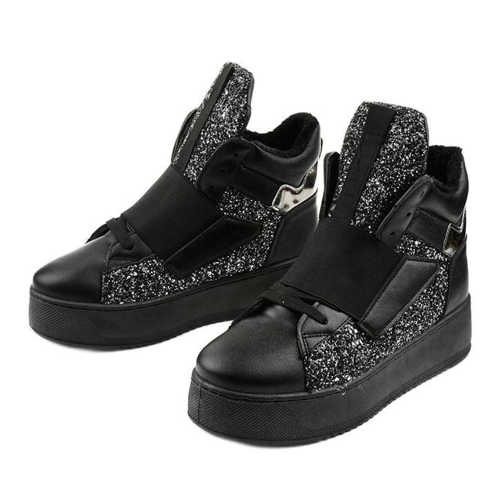 Černé zateplené boty od Hentevar černá stříbrný 2