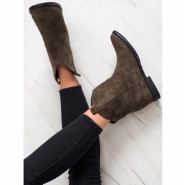 SHELOVET Teplé kovbojské boty na klínku khaki zelená 1