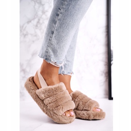 FJ1 Dámské pantofle na platformě Furry Brown Khaki Snowflake hnědý 1