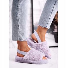 FJ1 Dámské pantofle na platformě Fur Purple Snowflake fialový 2