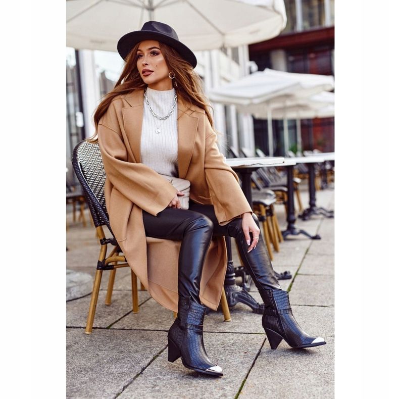 FG1 Dámské kozačky s vysokou ocelovou špičkou potištěné věčně černá 2