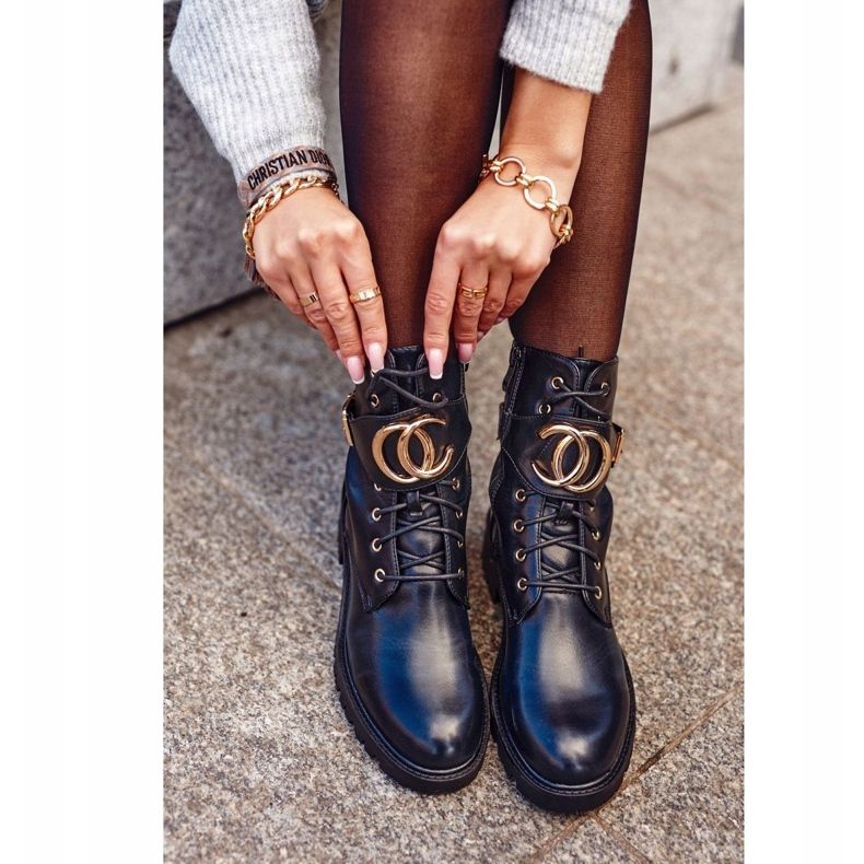 PS1 Dámské boty Šněrovací pracovnice černé zlato černá 1