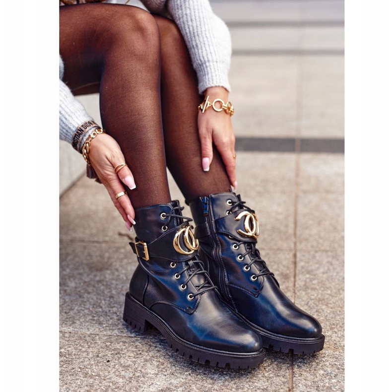 PS1 Dámské boty Šněrovací pracovnice černé zlato černá 2 PS1 Dámské boty Šněrovací pracovnice černé zlato černá 2