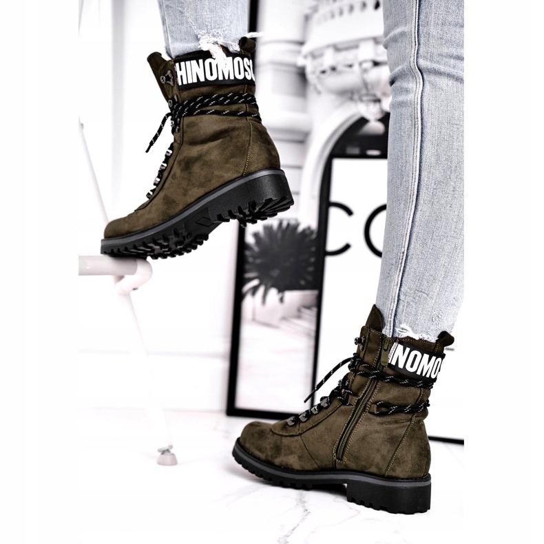 Evento Dámské dřevěné boty High Khaki 9BT35-1331 Dk.Green černá 2