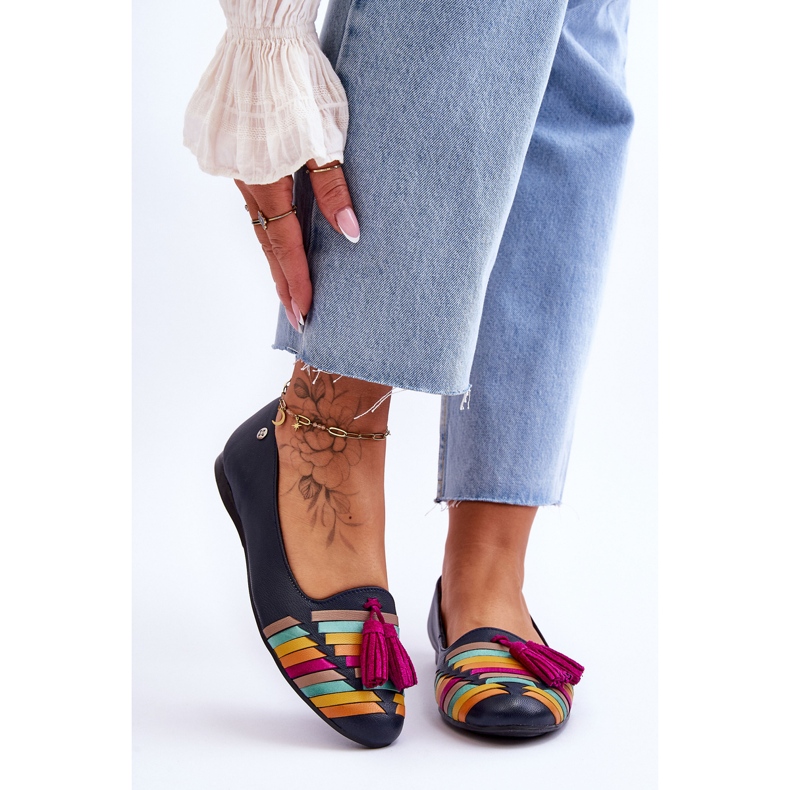 Kožené balerínky Maciejka s třásněmi Navy Blue 04016-17 vícebarevný 1 Kožené balerínky Maciejka s třásněmi Navy Blue 04016-17 vícebarevný 1