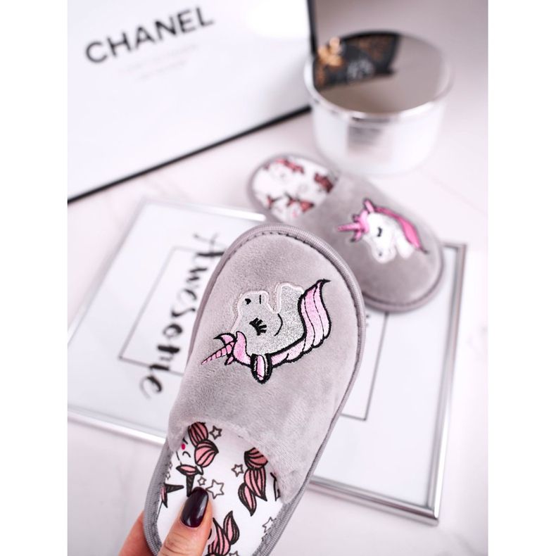 Dětské šedé pantofle Unicorn s Unicorn šedá 2