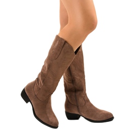 Khaki semišové vysoké kovbojské boty Evelralla zelený 1