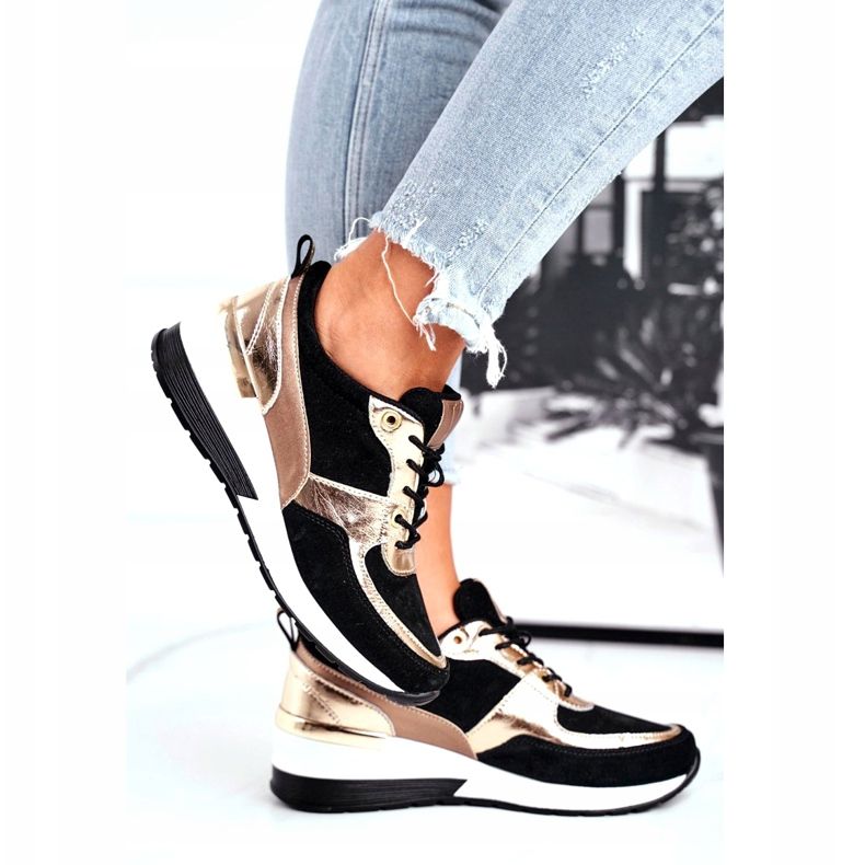 Vinceza Dámská sportovní obuv kůže černá a zlatá 21-7777 zlatý 2