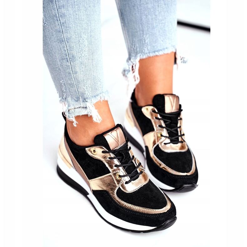 Vinceza Dámská sportovní obuv kůže černá a zlatá 21-7777 zlatý 4