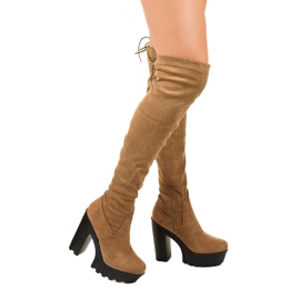 Semišové kozačky na sloupku Khaki Carrum zelená 1 Semišové kozačky na sloupku Khaki Carrum zelená 1