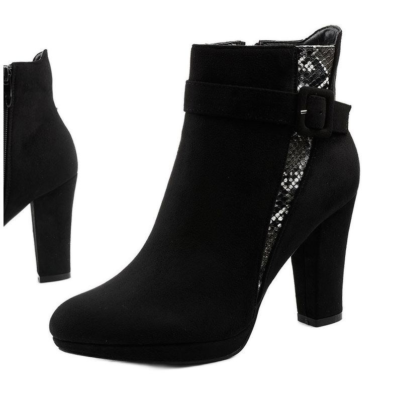 Černé kozačky na sloupek s eko semišem Lysianassa černá 1