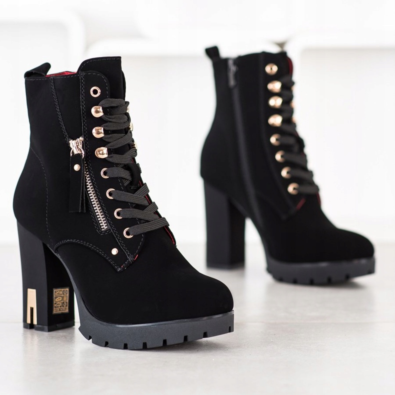 Super Mode Módní kozačky na vysokém podpatku černá 1