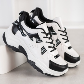 SHELOVET Pohodlné ekologické kožené tenisky bílý černá 2