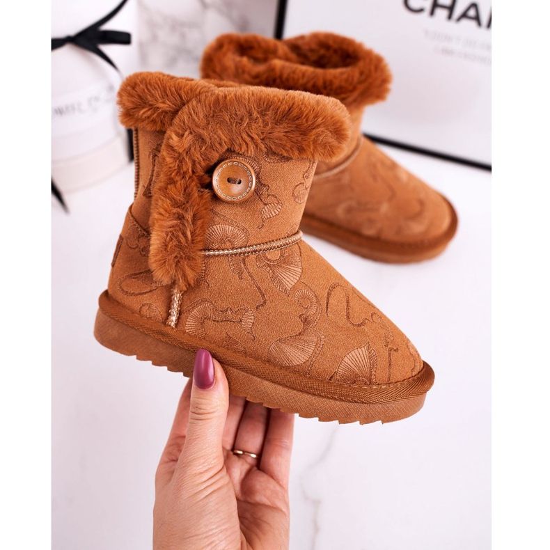 Apawwa Dětské sněhule s kožešinou a knoflíkem hnědé Kawai hnědý 1