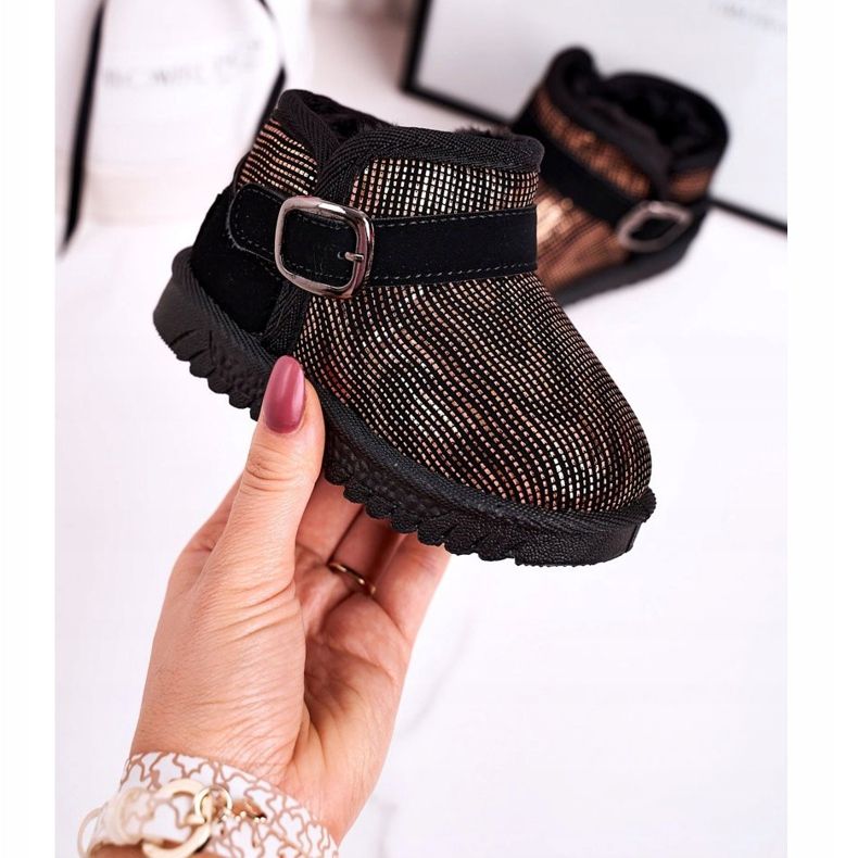 Maiqi Dětské sněhule s kožešinou zlatou černou snovou černá zlatý 1