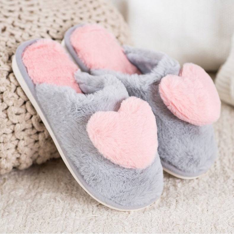 Bona Pantofle Se Srdcem růžový šedá 1