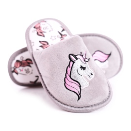 Dětské šedé pantofle Unicorn s Unicorn růžový stříbro šedá 4