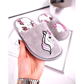 Dětské šedé pantofle Unicorn s Unicorn růžový stříbro šedá 3