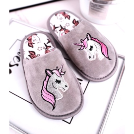 Dětské šedé pantofle Unicorn s Unicorn růžový stříbro šedá 1