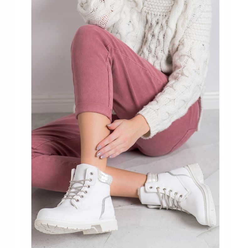 SHELOVET Turistické boty s velurovými svršky bílý stříbrný 1