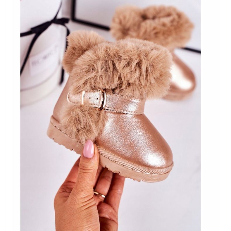 FRROCK Teplé dětské sněhule s kožešinovým růžovým zlatem 2