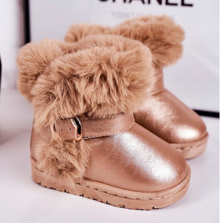 FRROCK Teplé dětské sněhule s kožešinovým růžovým zlatem 1