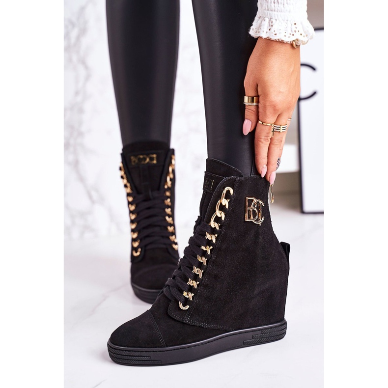 Dámské semišové tenisky BOOCI 2222/066 / se zlatým řetízkem černé černá 2