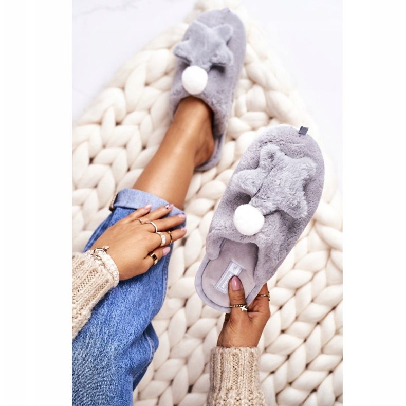 Dámské pantofle s kožešinou a šedou barvou noc-noc šedá 2