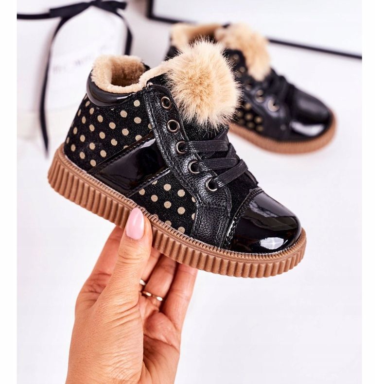 Linshi Teplé dětské boty Tenisky v puntících černé Anastasia černá 2