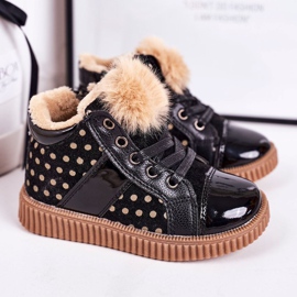 Linshi Teplé dětské boty Tenisky v puntících černé Anastasia černá 1