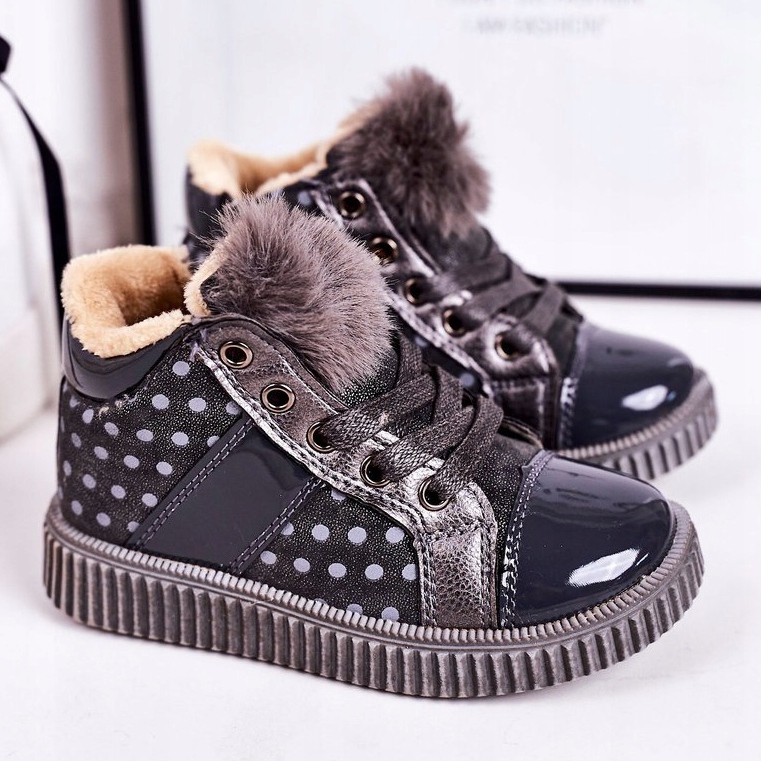 PL1 Dětské teplé boty Tenisky v puntících šedé Anastasii šedá 1