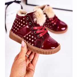 PL1 Teplé dětské boty Tenisky v puntících červené Anastasia 2