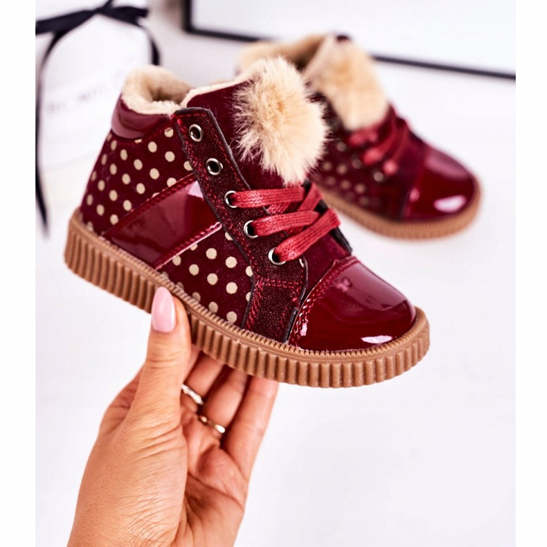 PL1 Teplé dětské boty Tenisky v puntících červené Anastasia 2