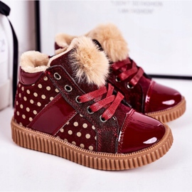 PL1 Teplé dětské boty Tenisky v puntících červené Anastasia 1