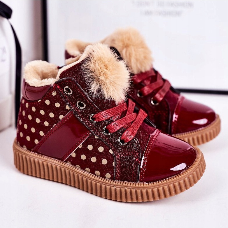 PL1 Teplé dětské boty Tenisky v puntících červené Anastasia 1