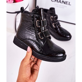 PL1 Dětské teplé boty lakované černým zvířecím vzorem Maya 2