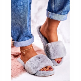 FRJ Dámské šedé kožešinové pantofle Šedé chladné dny šedá 1