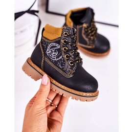 PL1 Teplé dětské boty, boty na černé gumové podrážce Bobby černá oranžový 2