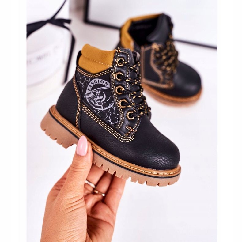 PL1 Teplé dětské boty, boty na černé gumové podrážce Bobby černá oranžový 2